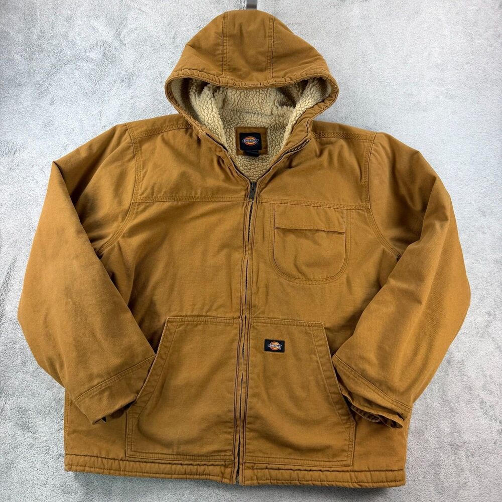 Dickies Men's XL Brown Duck Canvas Sherpa Lined Hooded Work Jacket Coat